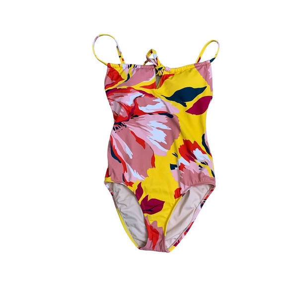 Kona Sol Womens One-piece Swimsuit Size Small Yellow Pink Floral Lightly Padded - Picture 2 of 16